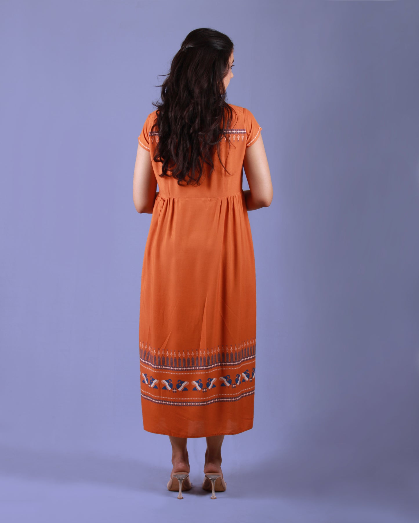 Chrome Pottery Maxi Dress in cotton blend with drawstring and cap sleeves detail