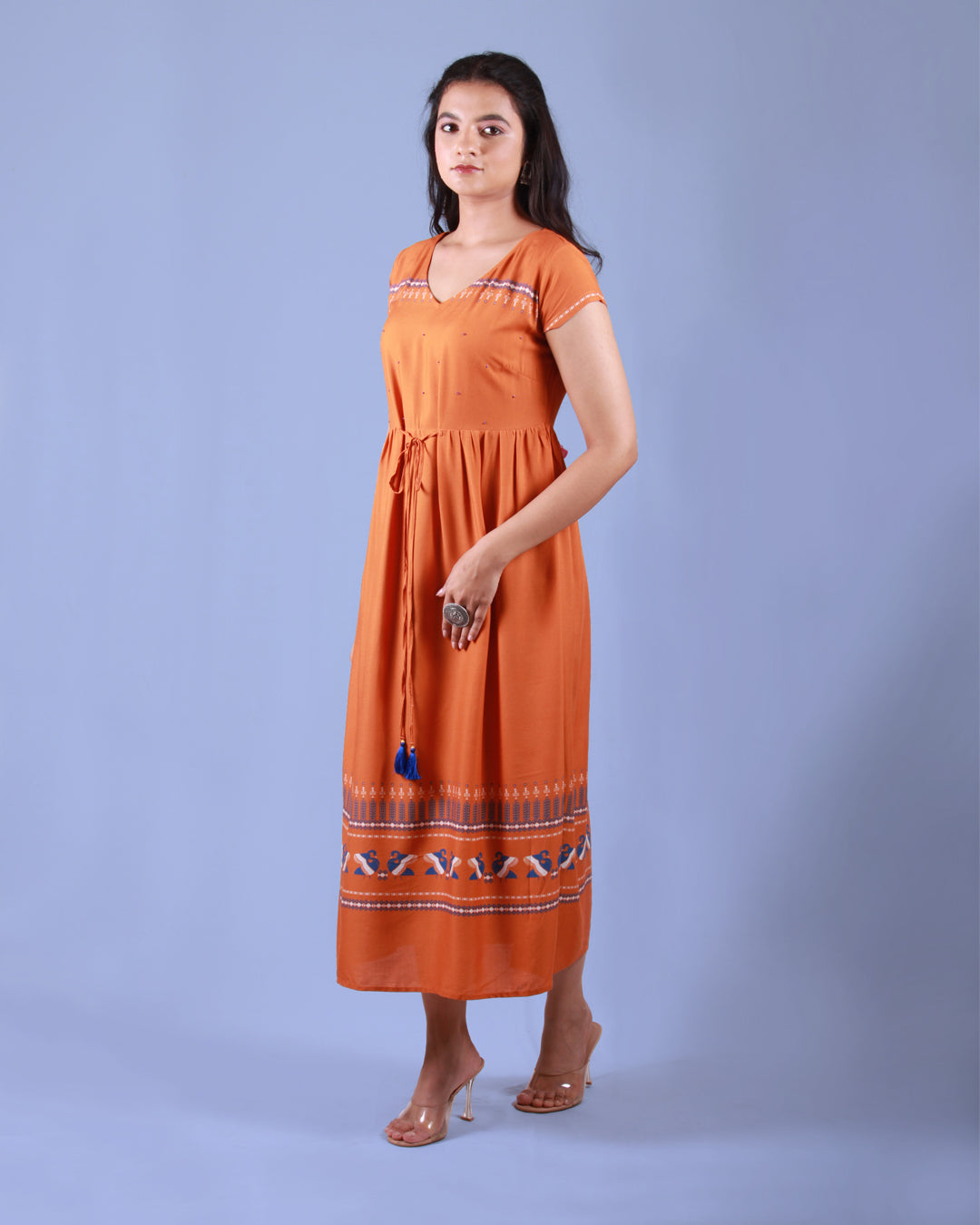 Printed Chrome Pottery Maxi Dress With Cap Sleeves XS Printed Chrome Pottery Maxi Dress With Cap Sleeves XS