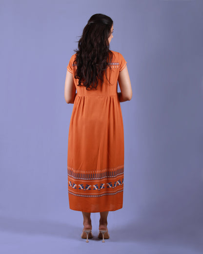  Chrome Pottery Maxi Dress in cotton blend with drawstring and cap sleeves detail