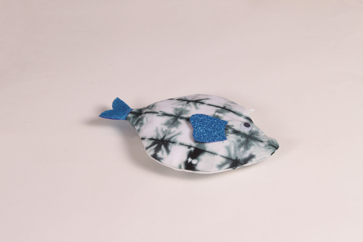 Flat view of White Pomfret Fish Pouch made from cotton fabric with a zip closure