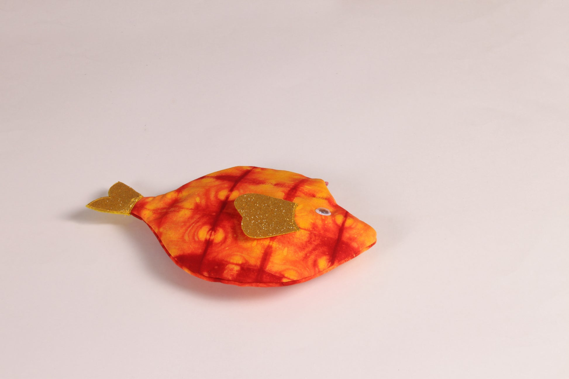 Flat view of Golden Yellow Pomfret Fish Pouch made from cotton fabric with a zip closure