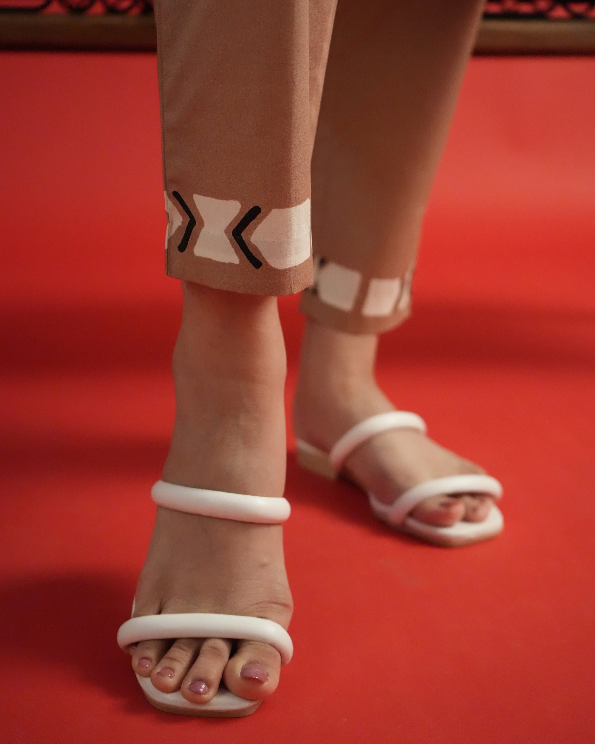 Detailed shot of narrow pants paired with the beige Chaki Cotton Kurta Co-ord Set