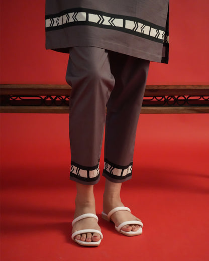 Zoomed-in view of narrow pants from the rich brown Tua Cotton Kurta Co-ord Set