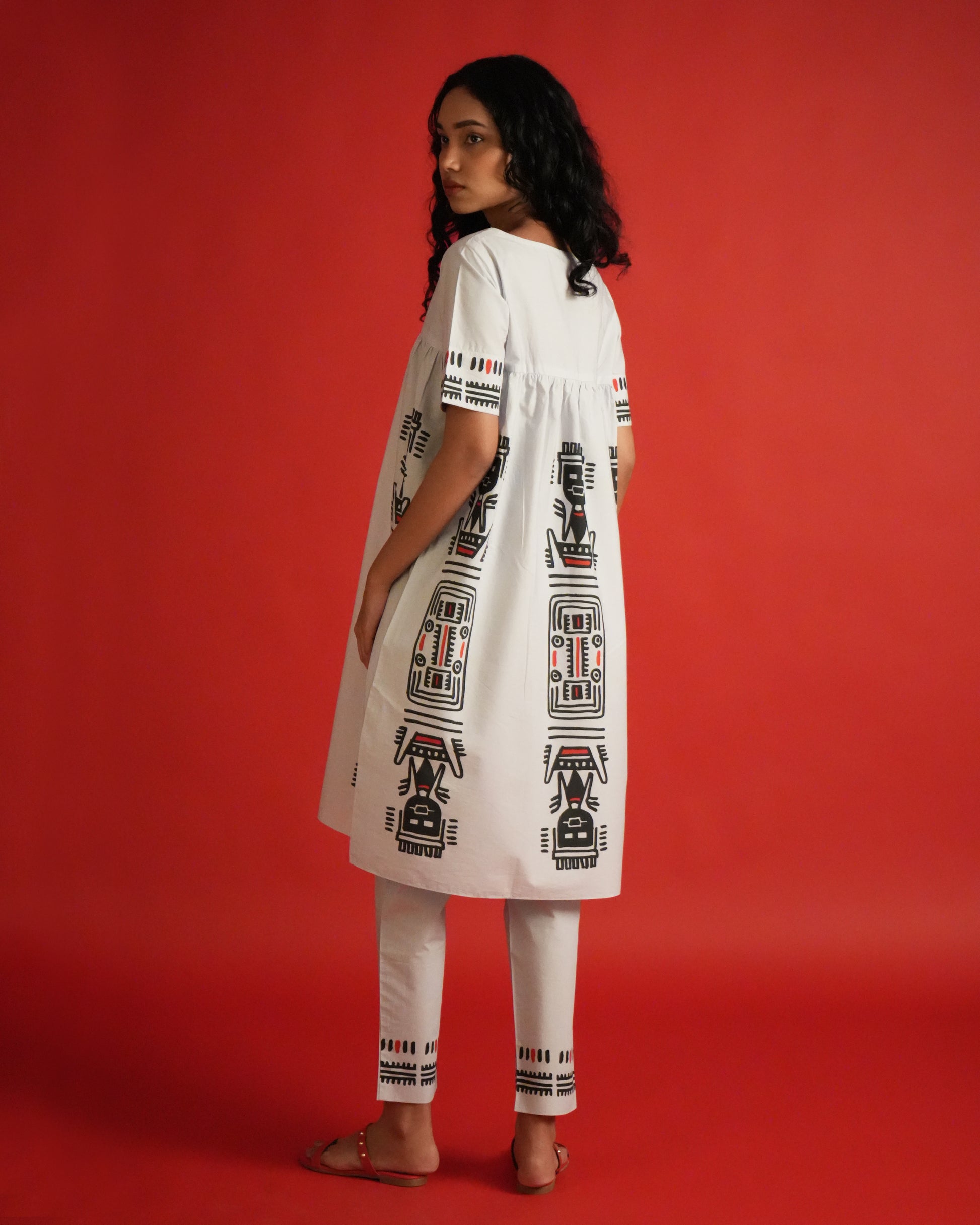 Back view of the pastel grey Hiriwa Cotton Kurta Co-ord Set showing the clean silhouette and straight cut of the kurta