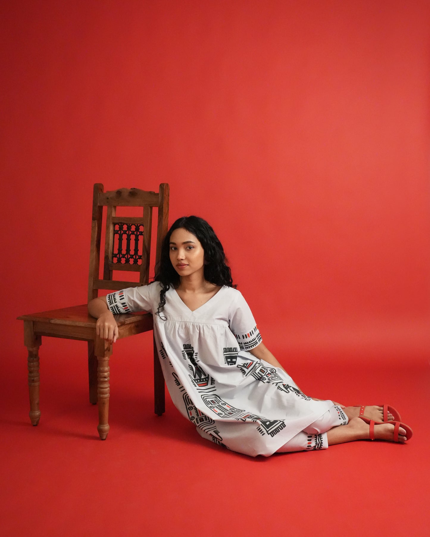 Model wearing the Hiriwa Cotton Kurta Co-ord Set, showcasing the overall front silhouette and effortless style.