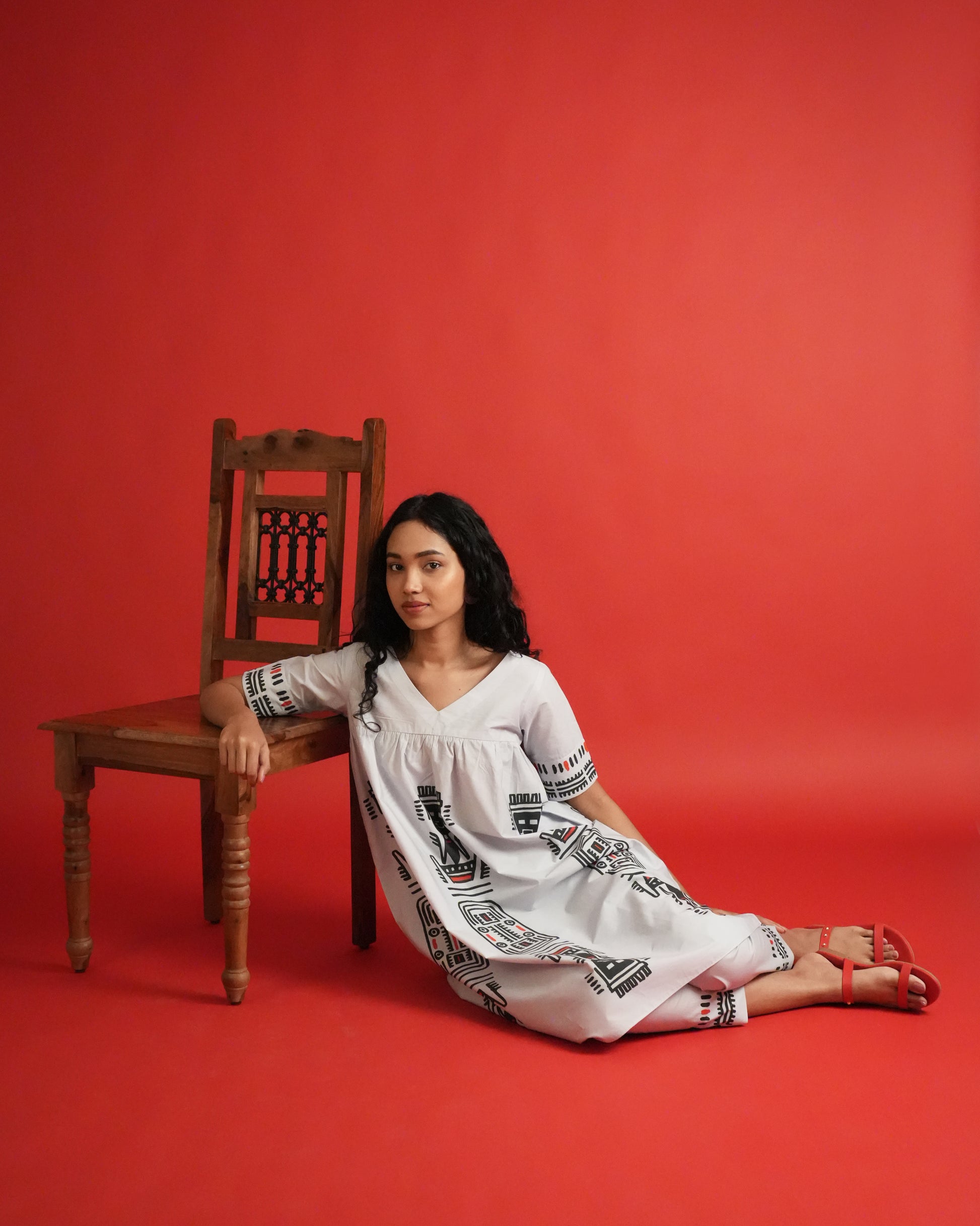 Model wearing the Hiriwa Cotton Kurta Co-ord Set, showcasing the overall front silhouette and effortless style.