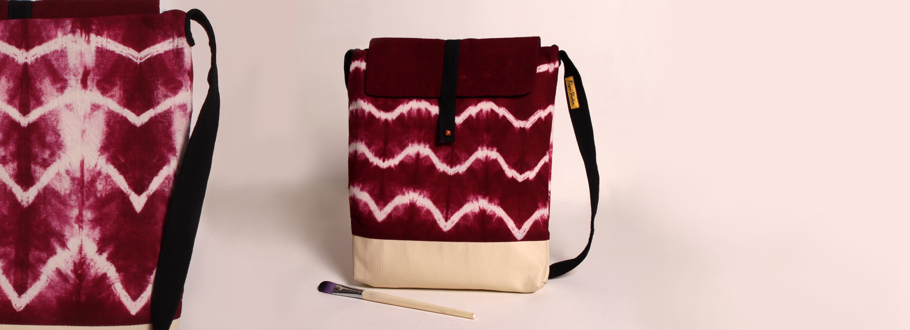 banner for tie dye artist bag in maroon color